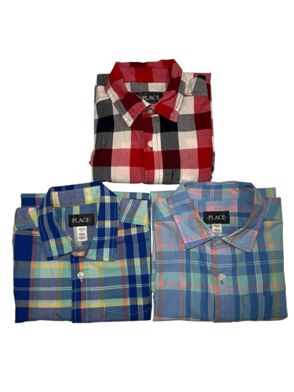 Three The Children's Place Boys Short Sleeve Button Up Dress Shirts Size L 10/12